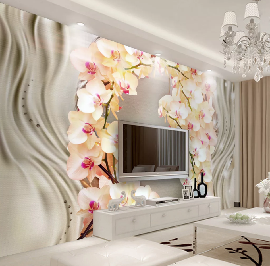 ZHIHAI 3D silk orchid flower TV background wall wallpaper home decoration