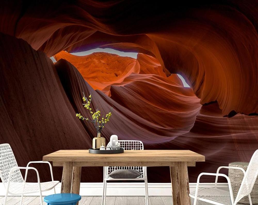 ZHIHAI dark red rocks cave mountains with colorful lines print modern fashion special design 3d stone wallpaper