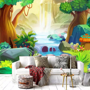 Cartoon dreamy forest river background wall kids room wallpapers Rich Color Home Decoration Wall Panels Interior 3d Wallpaper