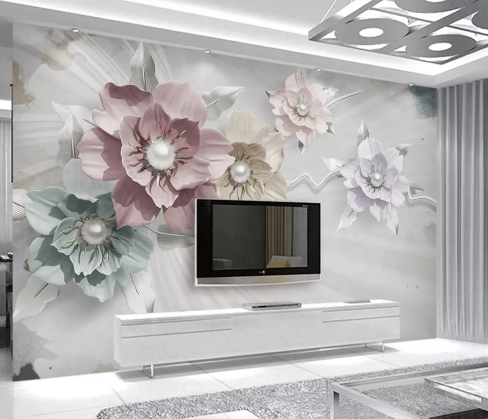 ZHIHAI 3D Luxury Gold Jewelry Diamond Flower TV Background Wall 3d wallpaper for living room