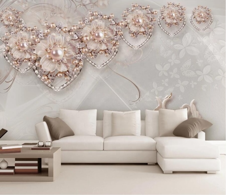 ZHIHAI Luxury Diamond Flowers 3D Jewelry TV Background Wall Painting Wallpaper Murals Waterproof Guangzhou Graphic Design Modern