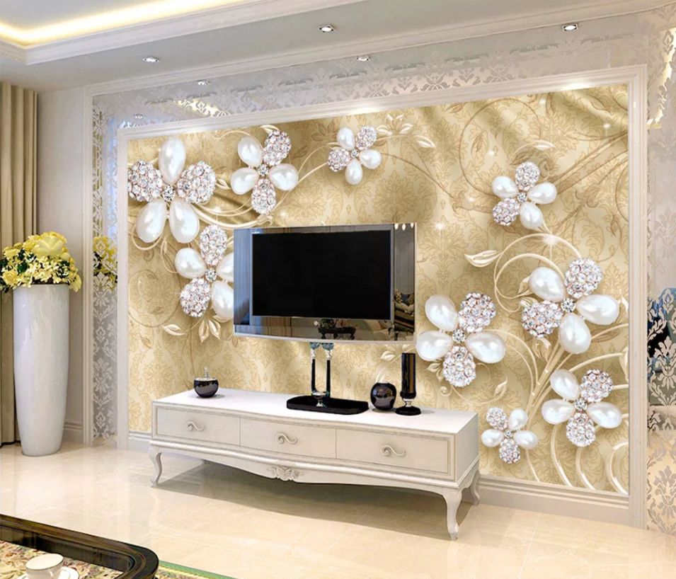 ZHIHAI 3D Soft Pack Diamond Jewelry Flower Luxury Background wallpaper decoration