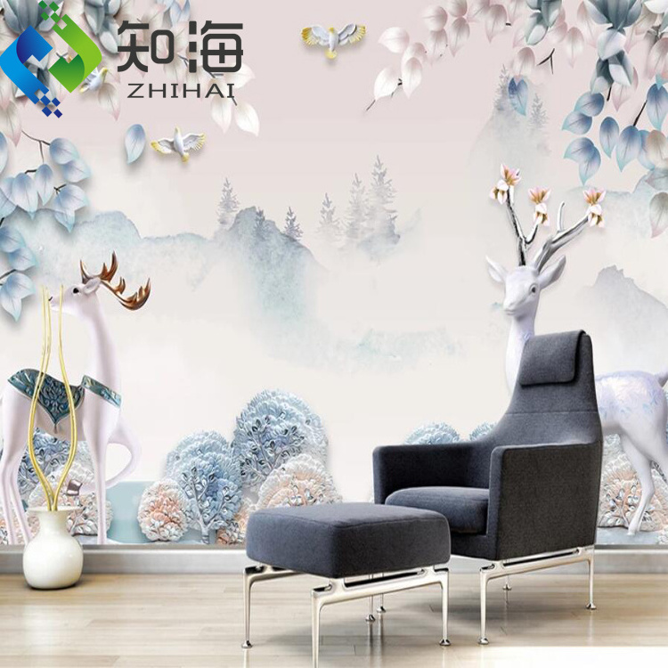 ZHIHAI Guangzhou factory supply waterproof flower print bedroom art 8d embossed surface 3d leaves wall paper mural wallpaper