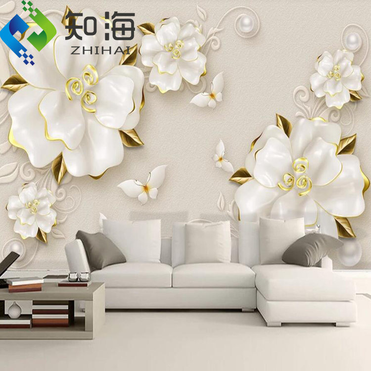 ZHIHAI 5d 8d embossed surface hotel room wall flower3d waterproof decorative printable wallpaper