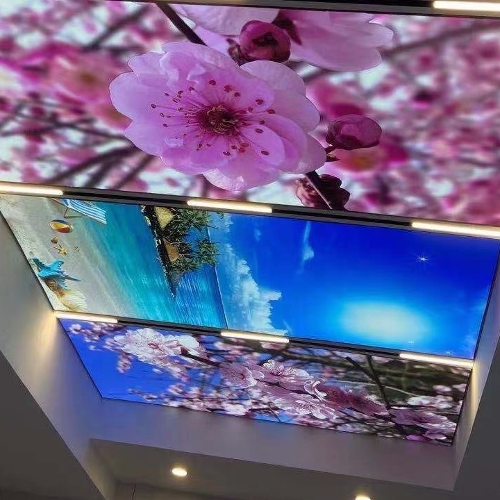 ZHIHAI flower green tree leaves blue sky print beautiful lightweight suspended 3d pvc stretch ceiling