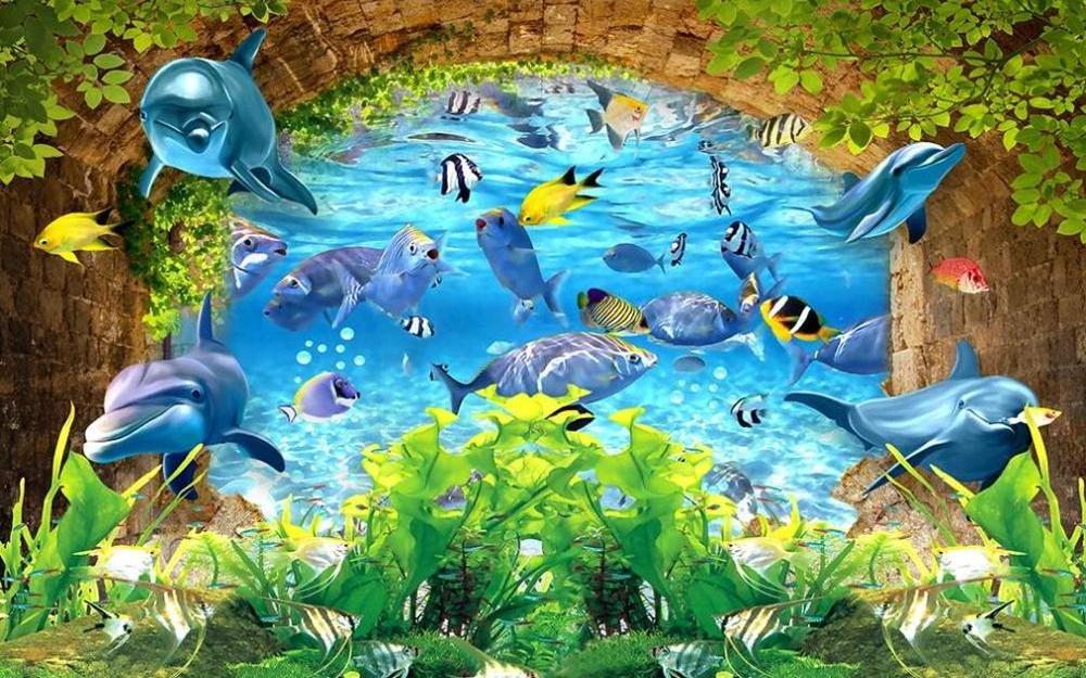 ZHIHAI Underwater World Children's Room Cartoon Background Wall Wallpaper 3d Graphic Design Modern Wall Covering Stick with Glue