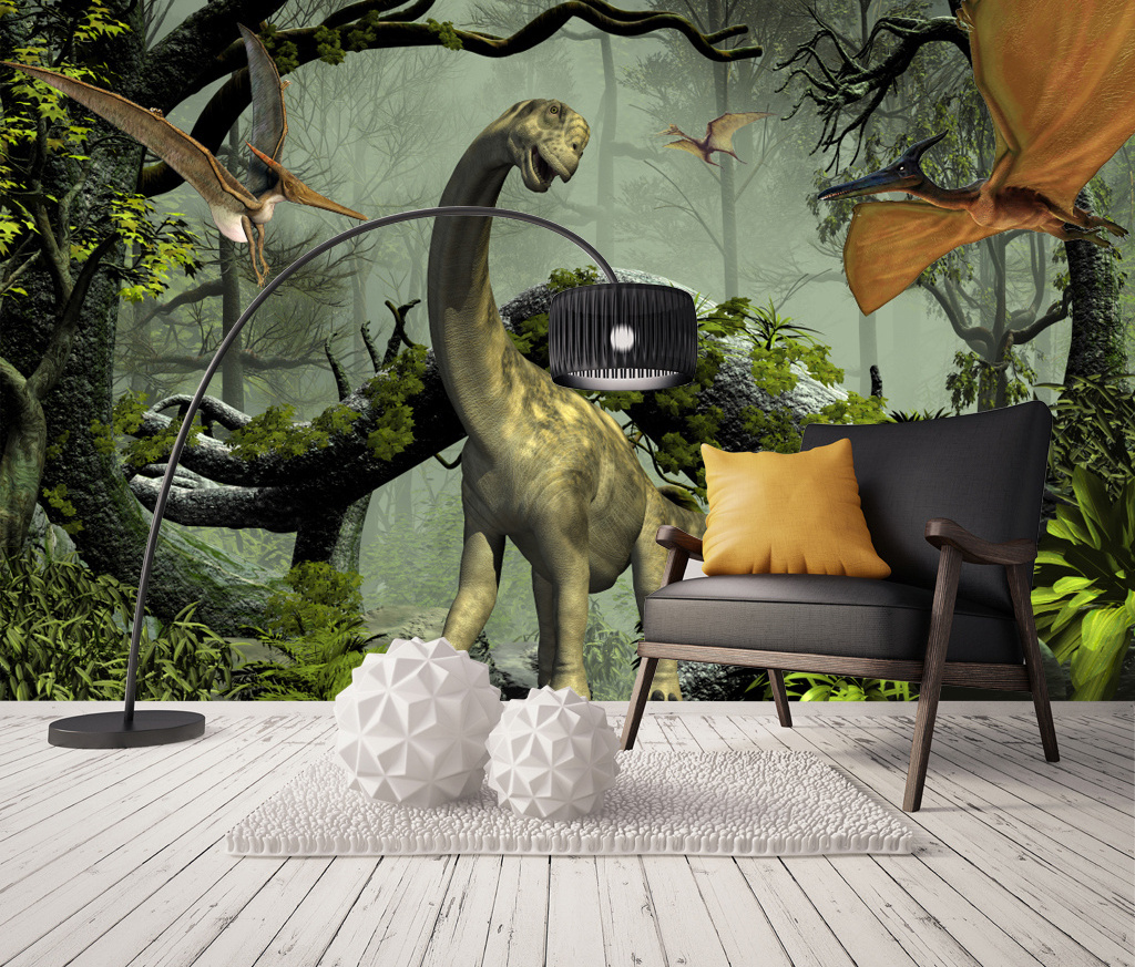 ZHIHAI hd dinosaur  uv print modern fashion special design for kids room 8d mural wallpaper 3d