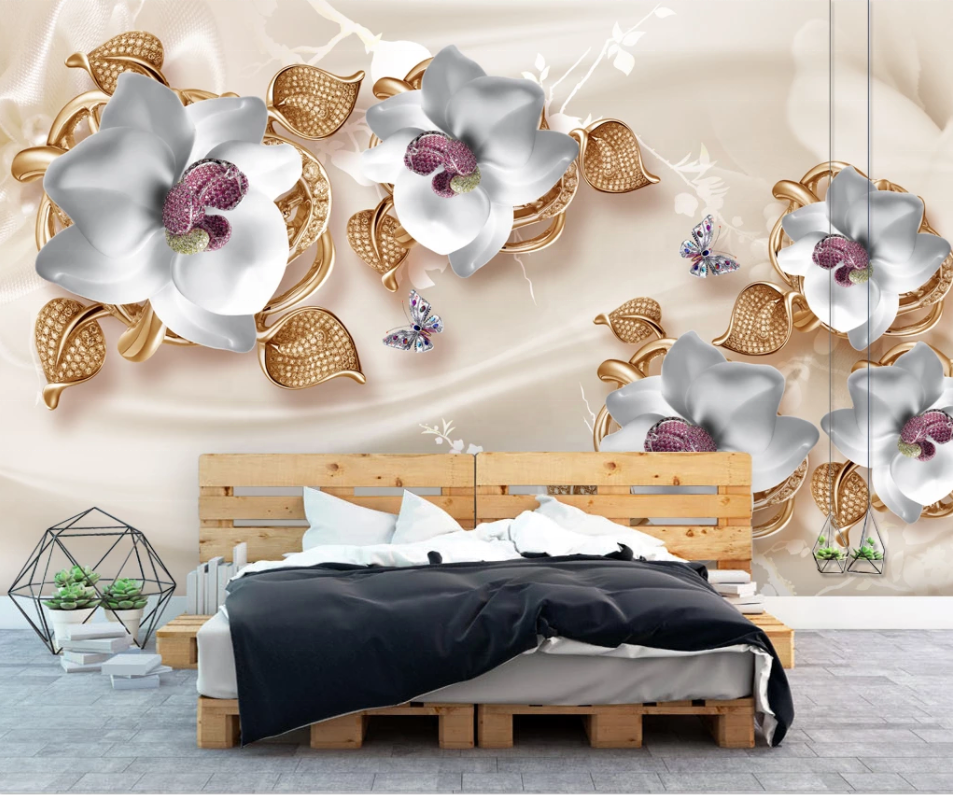 ZHIHAI 3D silk orchid flower TV background wall wallpaper home decoration