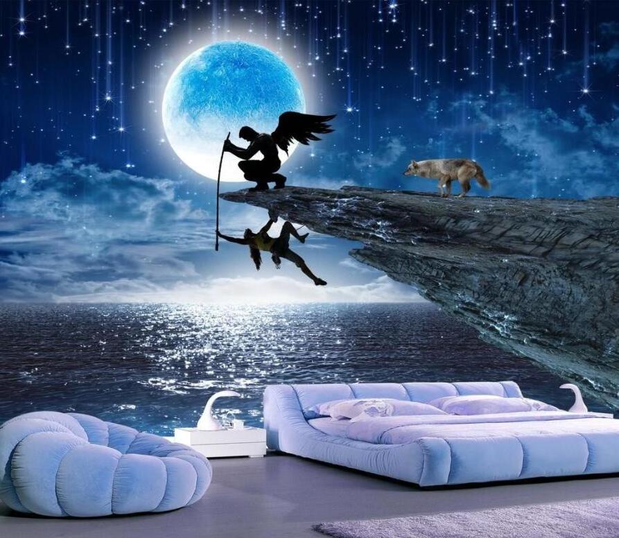 ZHIHAI Love rescue angel cupid full moon night creative landscape background wall luxury mural wallpaper 3d