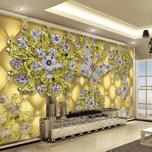 ZHIHAI 3D Luxury Gold Jewelry Diamond Flower TV Background Wall 3d wallpaper for living room