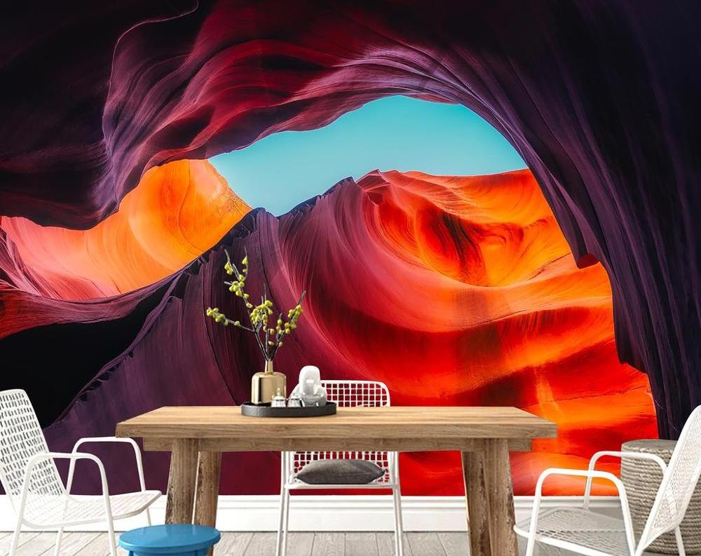 ZHIHAI hd dark red rocks cave mountains with colorful lines uv print modern fashion special design 8d brick wallpaper 3d