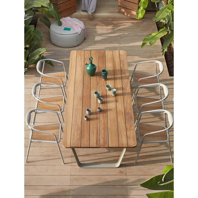 Teak Wood Outdoor Restaurant Table Furniture Garden Patio wood top metal leg rectangle dining table