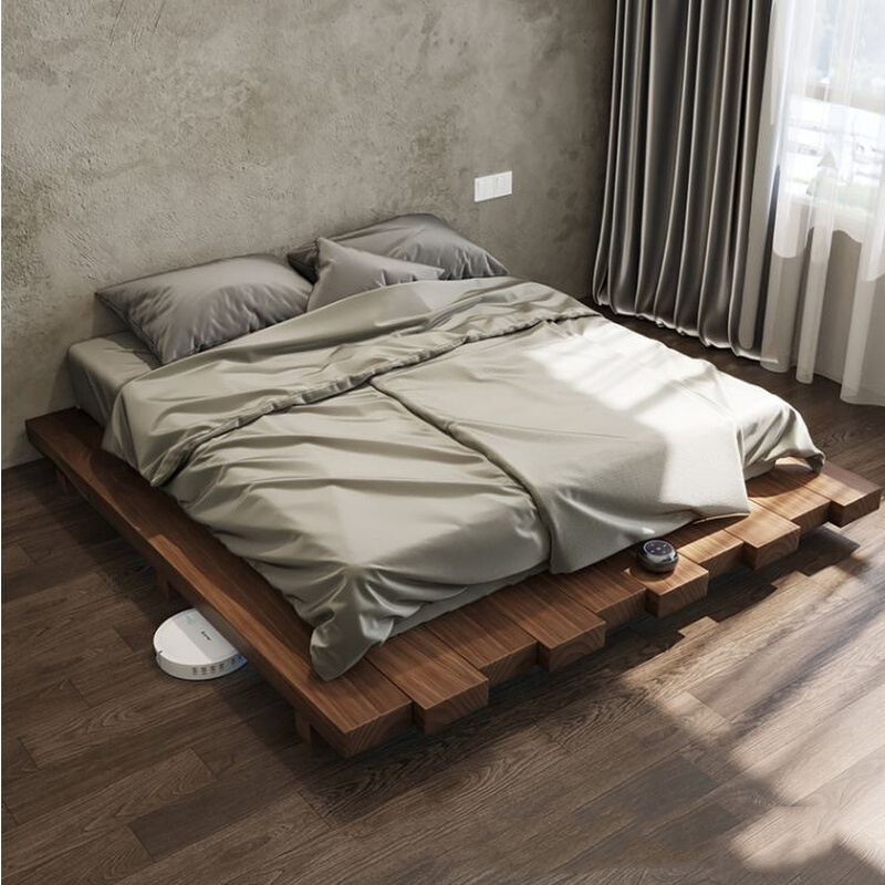 Japanese-style tatami bed modern minimalist wabi-sabi platform double bed for bedroom furniture