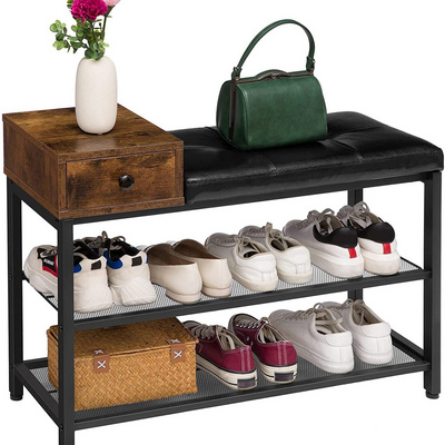 3-tier metal frame shoes organizer rack with seat shoe rack stand for entryways