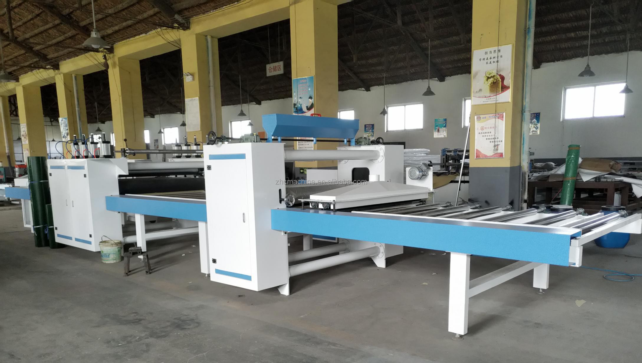 Full automatic sheet & roller PVC film sticking and laminating  machine on MDF WPC /PVC flat panel surface 1220*2440