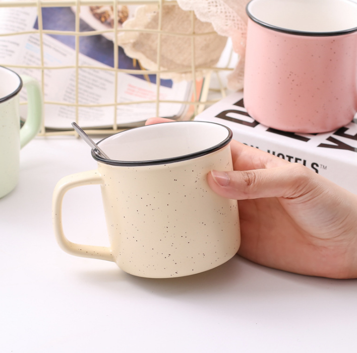 Pink blue beige green ceramic enamel speckled coffee mug campfire mug custom logo blank coffee printing ceramic mug