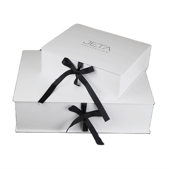 Custom Cardboard Black Empty Shoes Packaging Magnetic Gift Box With Ribbon Closures