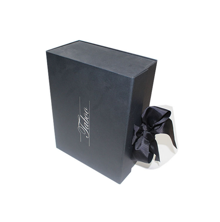 Custom Cardboard Black Empty Shoes Packaging Magnetic Gift Box With Ribbon Closures