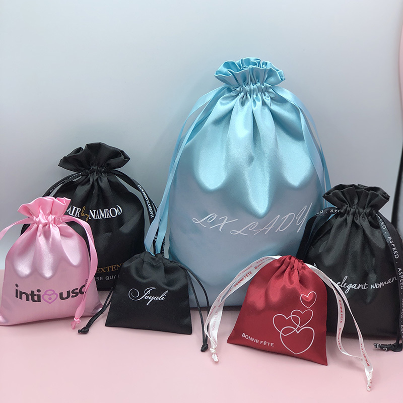 Custom Satin Drawstring Bag Satin Wig Cloth Shoe Dust Bag Satin Bag With Logo