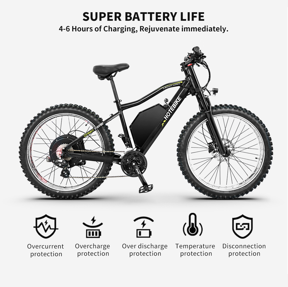 HOTEBIKE 26*4.0 Ebike 1000W 1500W 2000W motor electric fat tire bike 48v 60v dual motor Ebike 2 wheel electric bike