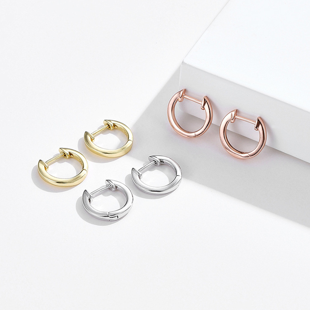 Gold Plated 925 Sterling  Silver Plain Cuff Earring Gold Vermeil Hoop Huggie Small Stud Earrings