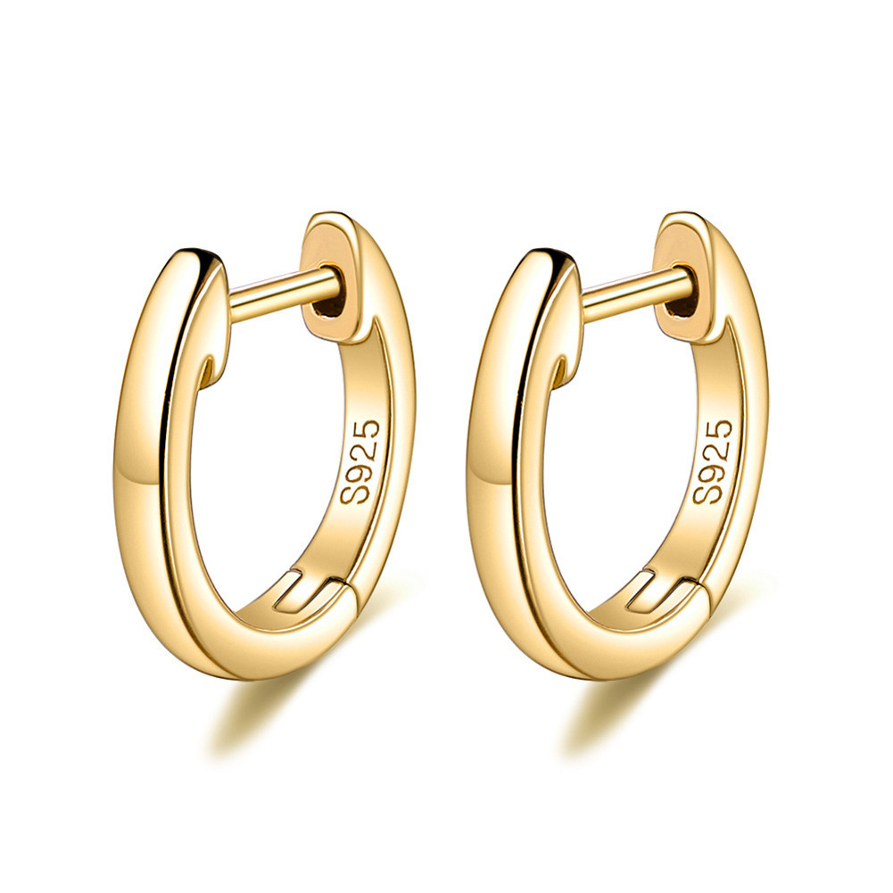 Gold Plated 925 Sterling  Silver Plain Cuff Earring Gold Vermeil Hoop Huggie Small Stud Earrings