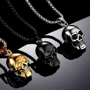 Skull pendant necklace fashion black gold plated personality men necklace stainless steel