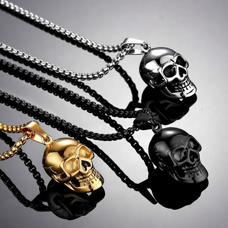 Skull pendant necklace fashion black gold plated personality men necklace stainless steel