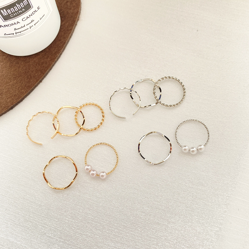 Ring female Japanese and Korean simple INS pearl wavy combination of five-piece set of personality net red tail ring