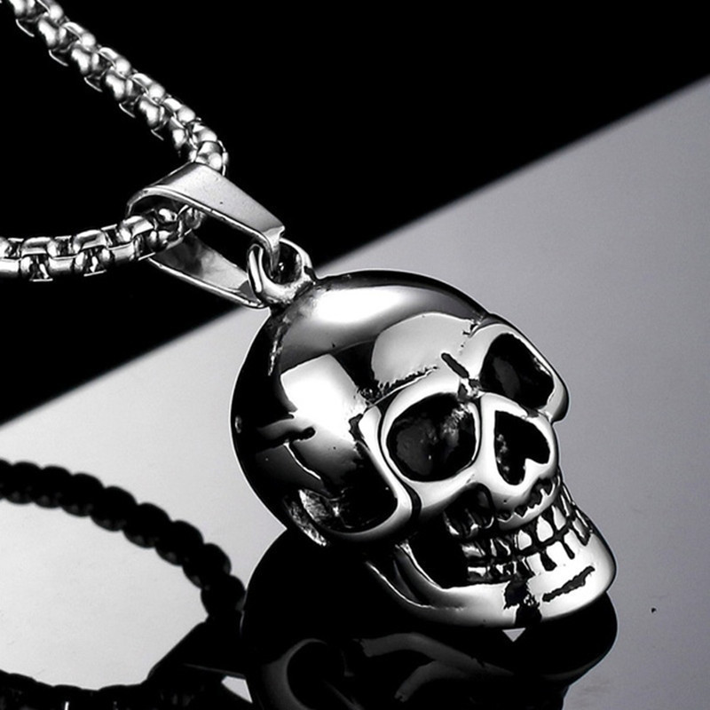 Skull pendant necklace fashion black gold plated personality men necklace stainless steel