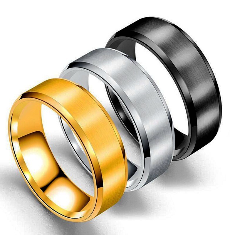 Non Tarnish 8mm Classic Simple Plain Brushed Black Silver Gold Tungsten Ring With Polished For Men