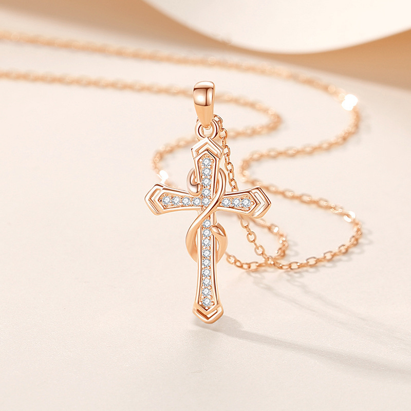 Wholesale custom infinity chain necklace vintage gold plated cross pendant geometric necklace rose gold necklace bijoux