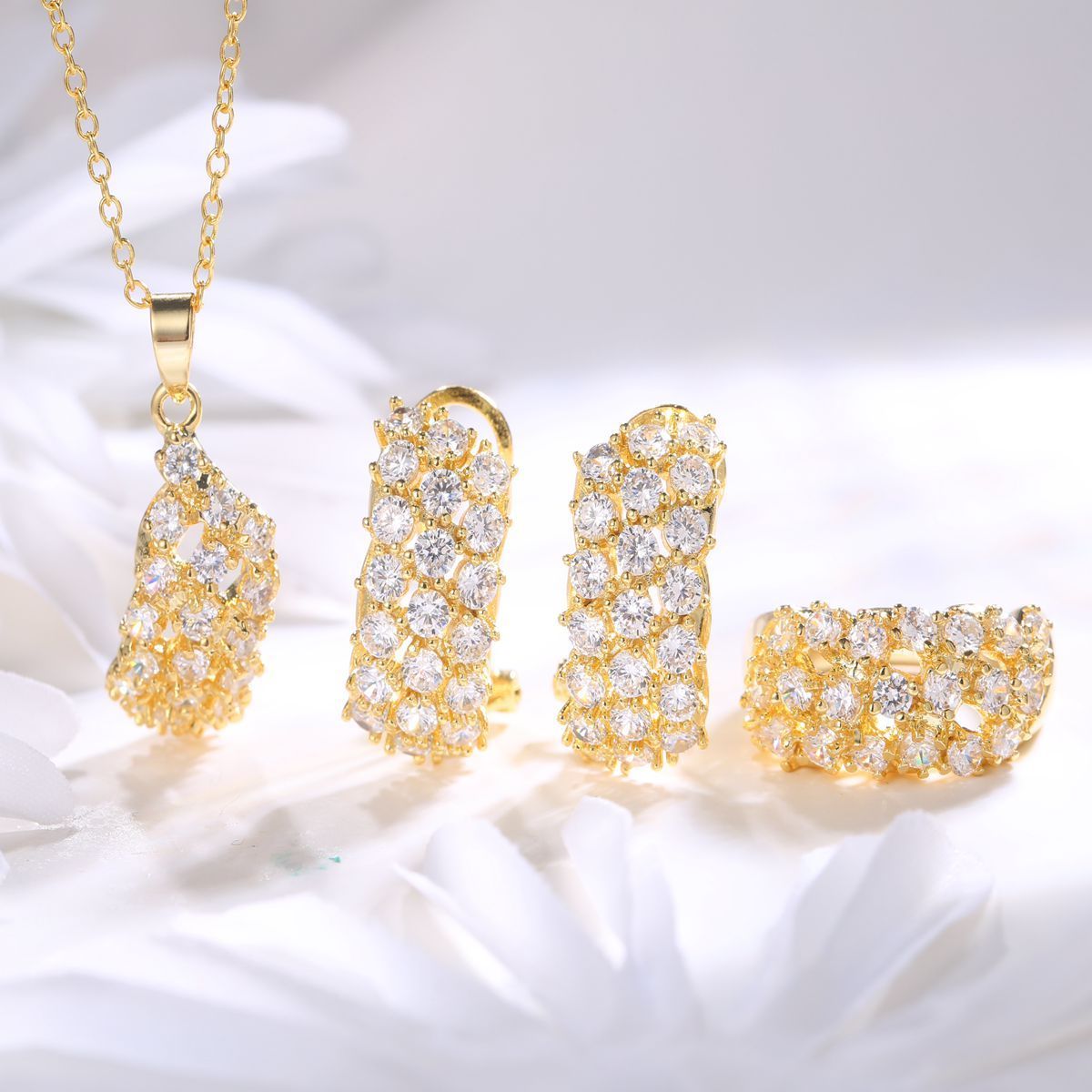 22K gold zirconia jewelry dubai wholesale jewelry set price discount gold necklace fashion jewelry sets