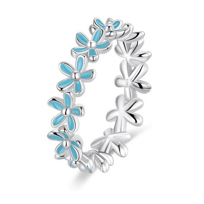 925 Sterling Silver Dainty Daisy Rings Blue Flower Finger Rings for Women Stacking Promise Rings Fine Jewelry