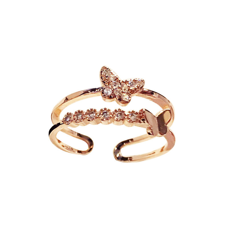 Romantic Engagement Rings for Women Charm Gold Ring Butterfly Dancing Open Ring  Zircon Jewelry