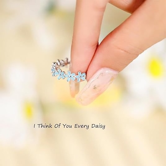 925 Sterling Silver Dainty Daisy Rings Blue Flower Finger Rings for Women Stacking Promise Rings Fine Jewelry