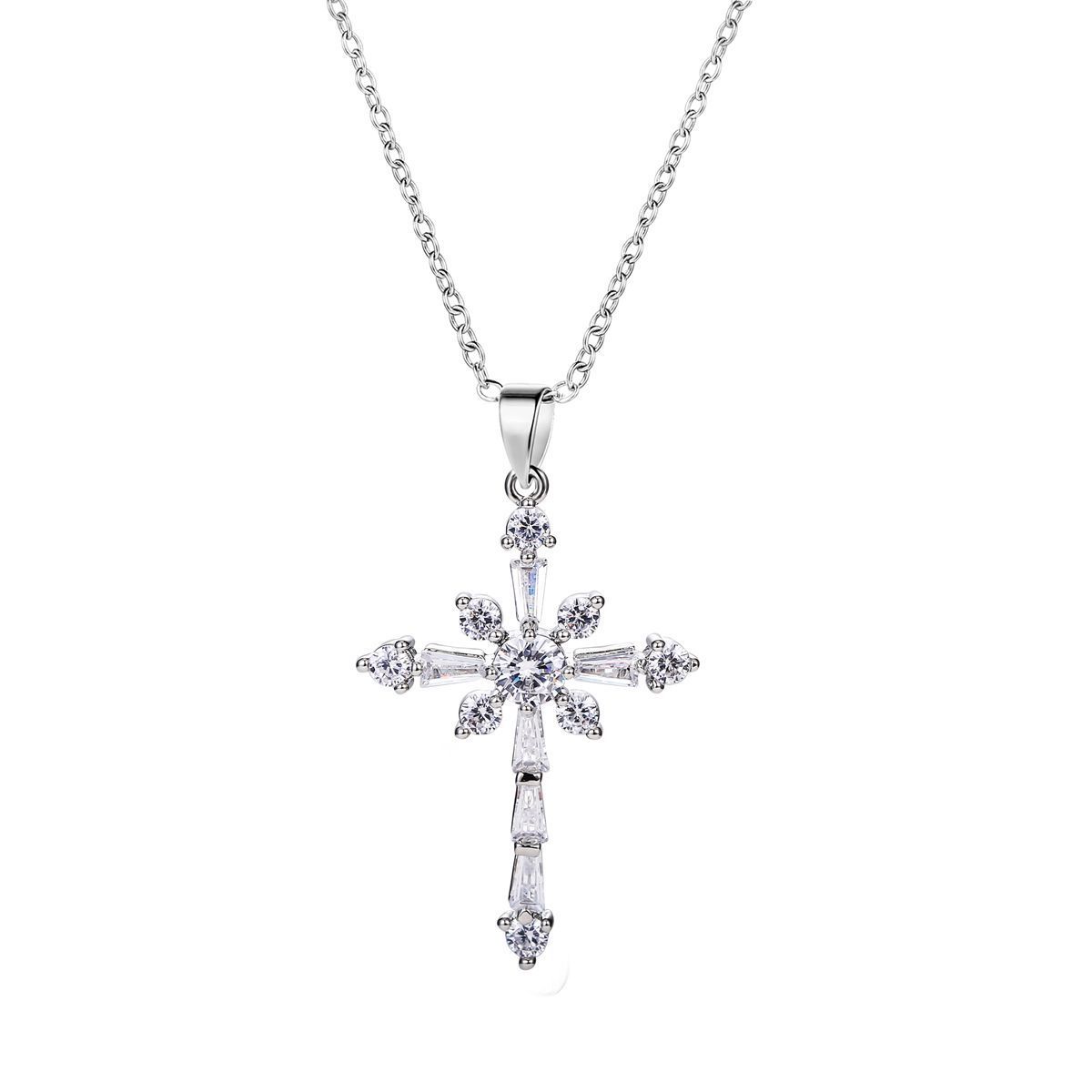 Wholesale Jewelry Custom Diamond Snowflake Necklace Classic Zirconia 925 Silver Gold Plated Cross Pendant Necklace Pendant For W