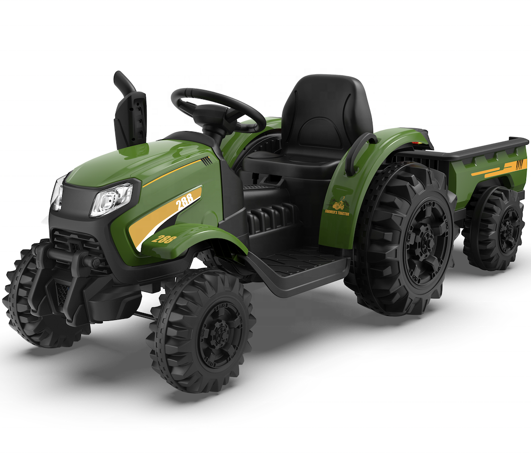 24V Battery Powered Ride on Toy Electric Tractor with Trailer, Kids Electric Vehicle Ride on Car