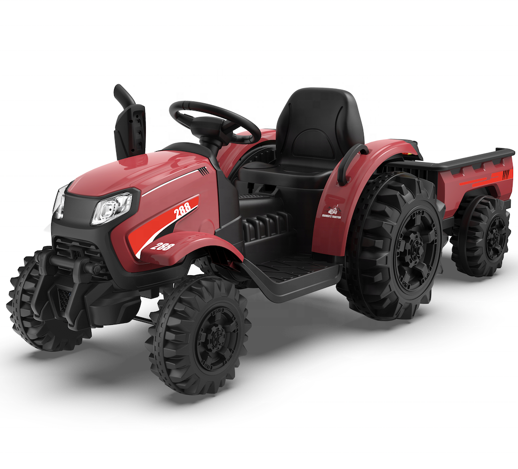 24V Battery Powered Ride on Toy Electric Tractor with Trailer, Kids Electric Vehicle Ride on Car