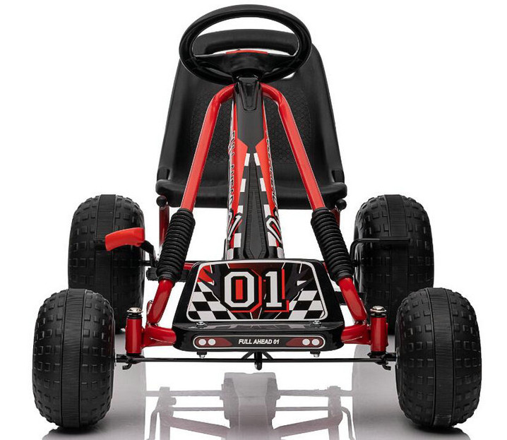 Go Kart for Kids, 4 Wheel Pedal Powered Go Cart with Steering Wheels & Adjustable Seat, Safety Hand Brake