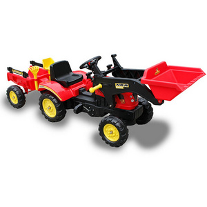 Construction Vehicle Pedal Car Ride on Tractor with Loader and Trailer