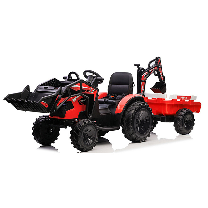 24V7Ah Ride on Tractor with Trailer, Front Loader and Backhoe Digger, Kids Electric Tractor with 2.4G Remote Control