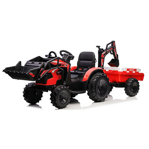 24V7Ah Ride on Tractor with Trailer, Front Loader and Backhoe Digger, Kids Electric Tractor with 2.4G Remote Control