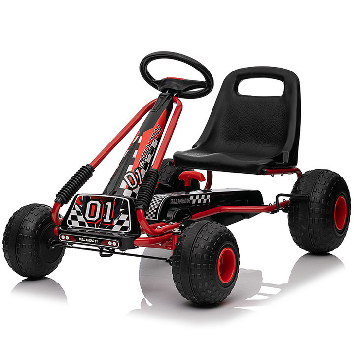 Go Kart for Kids, 4 Wheel Pedal Powered Go Cart with Steering Wheels & Adjustable Seat, Safety Hand Brake