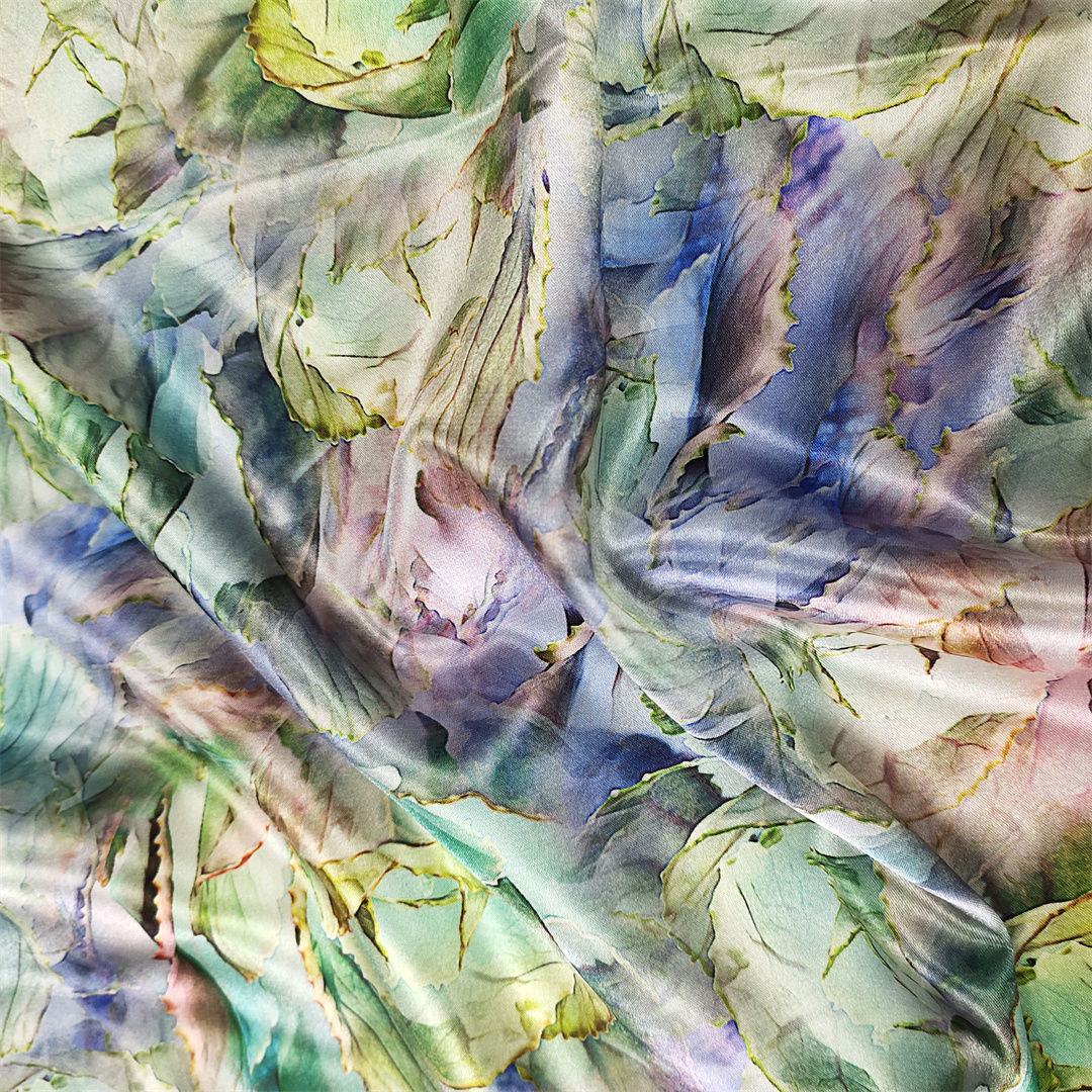 Shaoxing Factory Stretch Abstract Satin Chiffon Fabric Textile Satin Silk Fabric Impression Digital Print Polyester Fabric