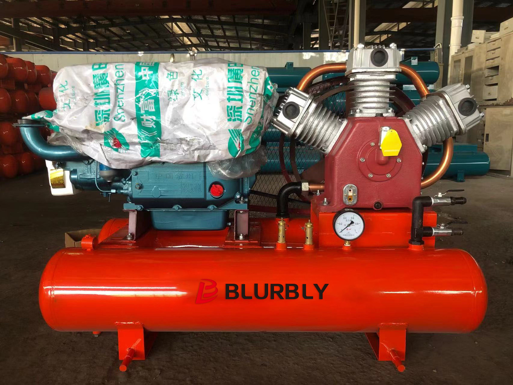 Blurbly made 5bar air pressure easy to move 3 cylinder style piston ring mining compressor diesel engine