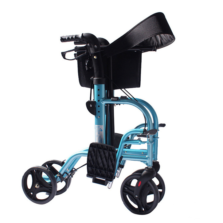 Popular Euro Style Aluminum Adjustable Rollator Walker with Detachable Swing Away Footrests