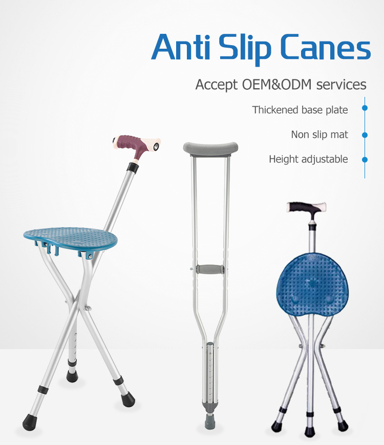 Old People Cane Stool Three Feet Multifunction Walking Stick Anti-skidding Adjustable Portable Crutch Chair