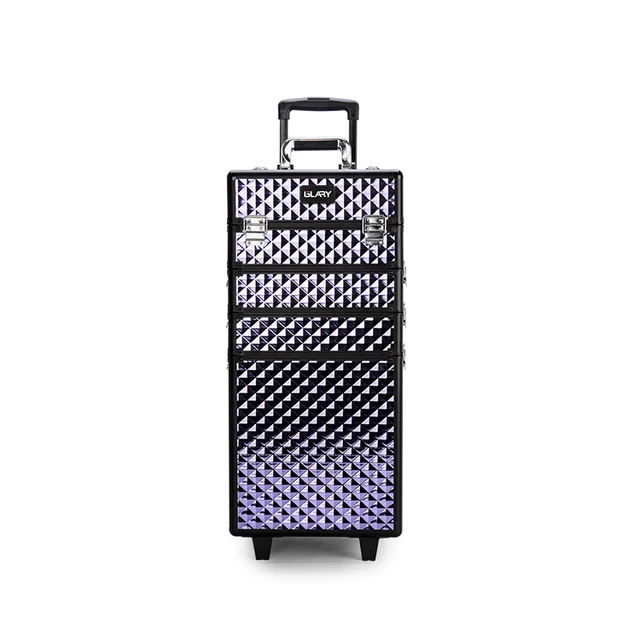 Professional Aluminum Cosmetics Case Multi-Functional Locking Carrying Case Trolley Lady Beauty Case 4in1 Suitcase