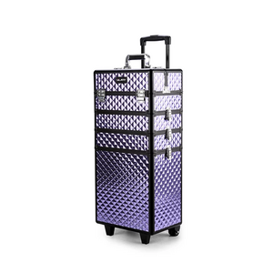 Professional Aluminum Cosmetics Case Multi-Functional Locking Carrying Case Trolley Lady Beauty Case 4in1 Suitcase